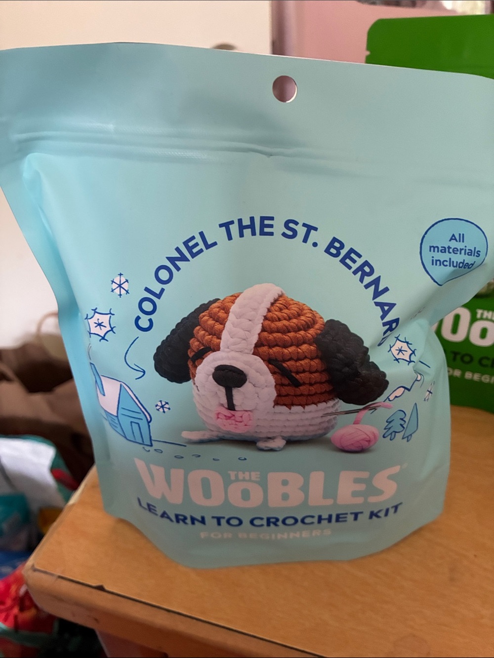 The Woobles "Colonel the St. Bernard" Crochet Kit - Light Blue Packaging